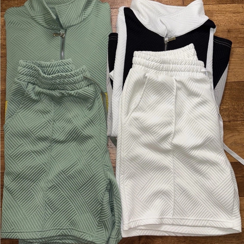 UOUA Men’s Two Piece Set Bundle Polo Shirt 1/4 Quarter Zip Shorts 2 Piece Set XL